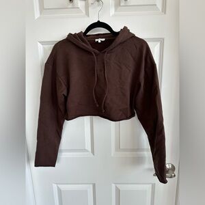 MESHKI | Brown Eden Cropped Logo Hoodie | size S